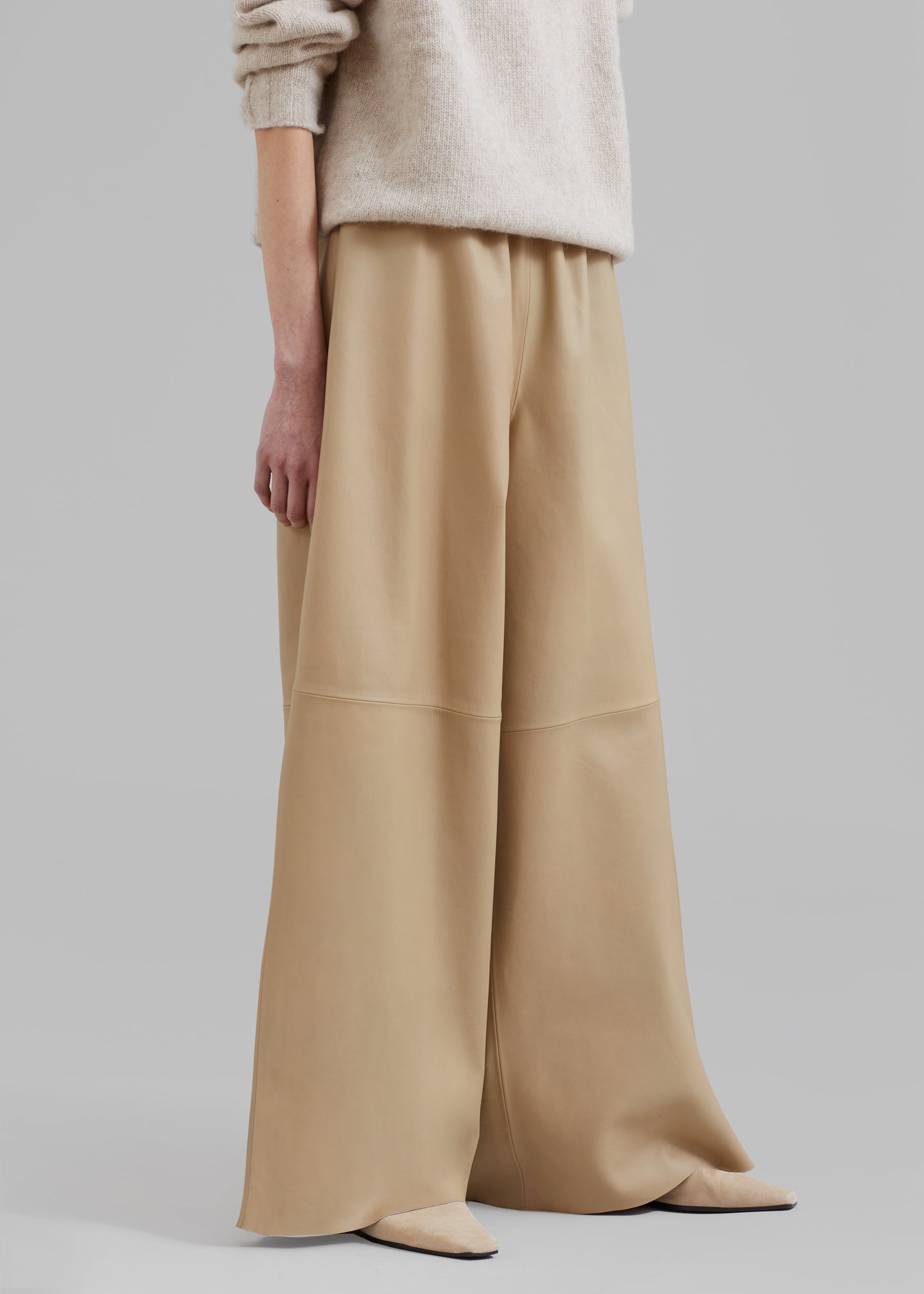 Sydney Wide Leather Pants - Beige