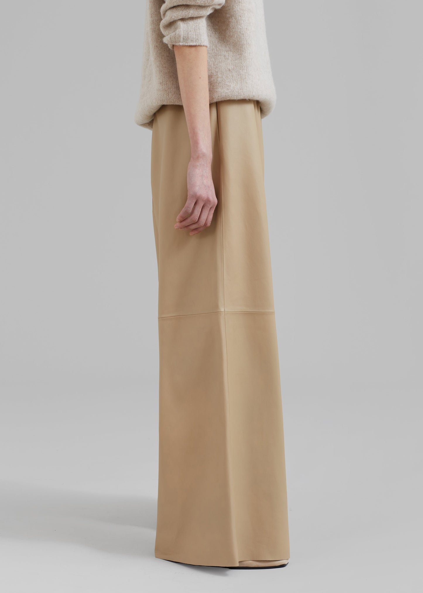 Sydney Wide Leather Pants - Beige