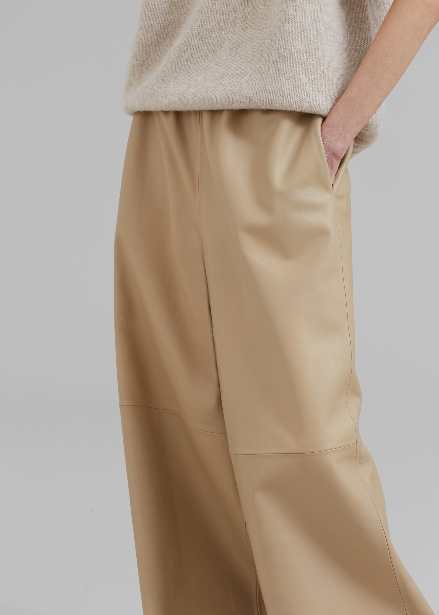 Sydney Wide Leather Pants - Beige