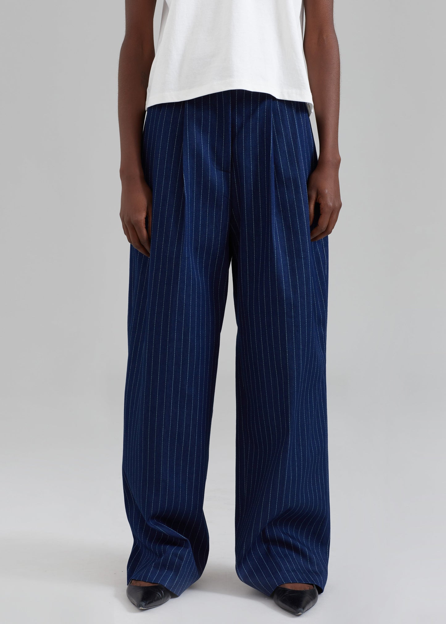 Tansy Denim Pants - Navy Pinstripe