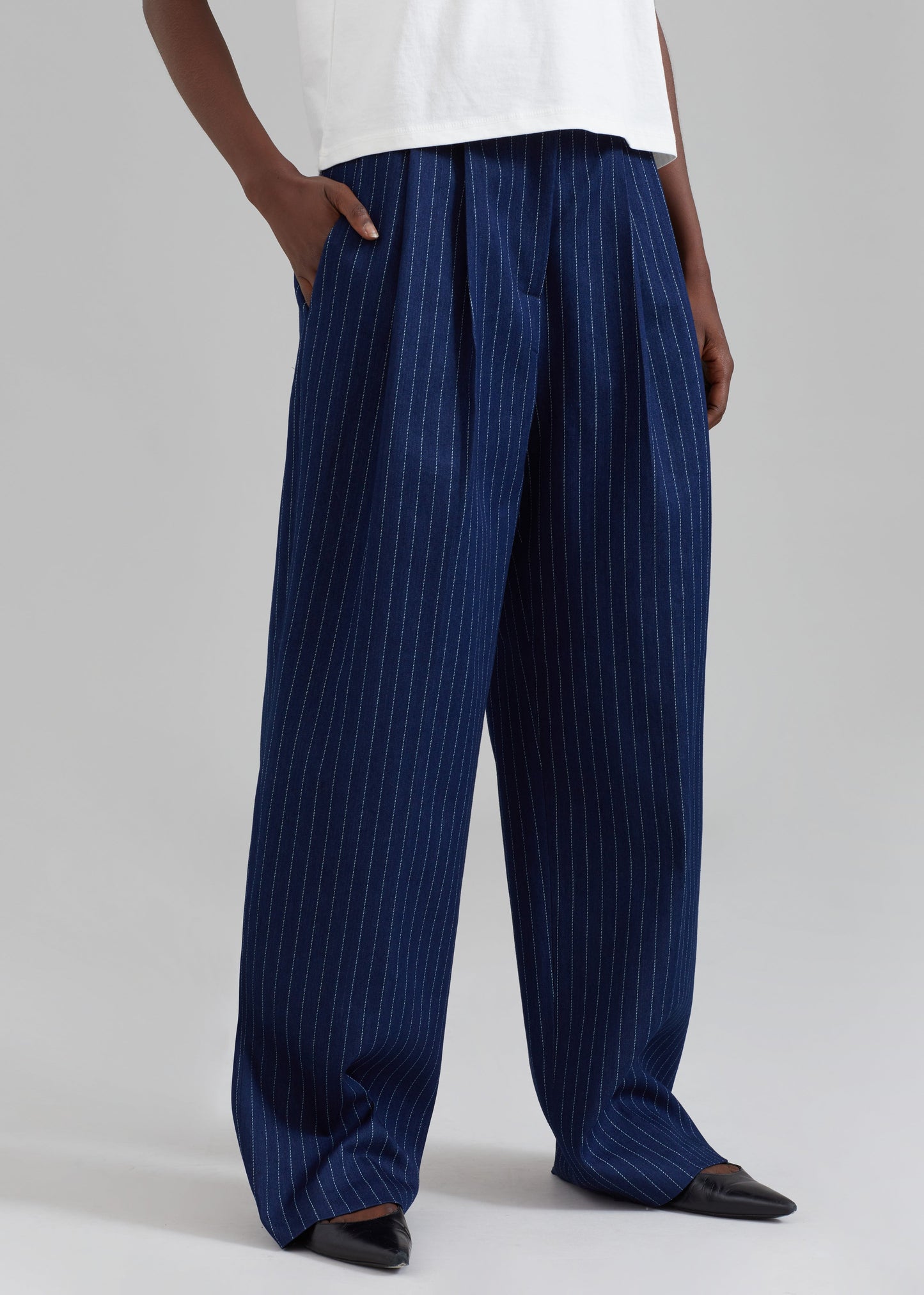 Tansy Denim Pants - Navy Pinstripe