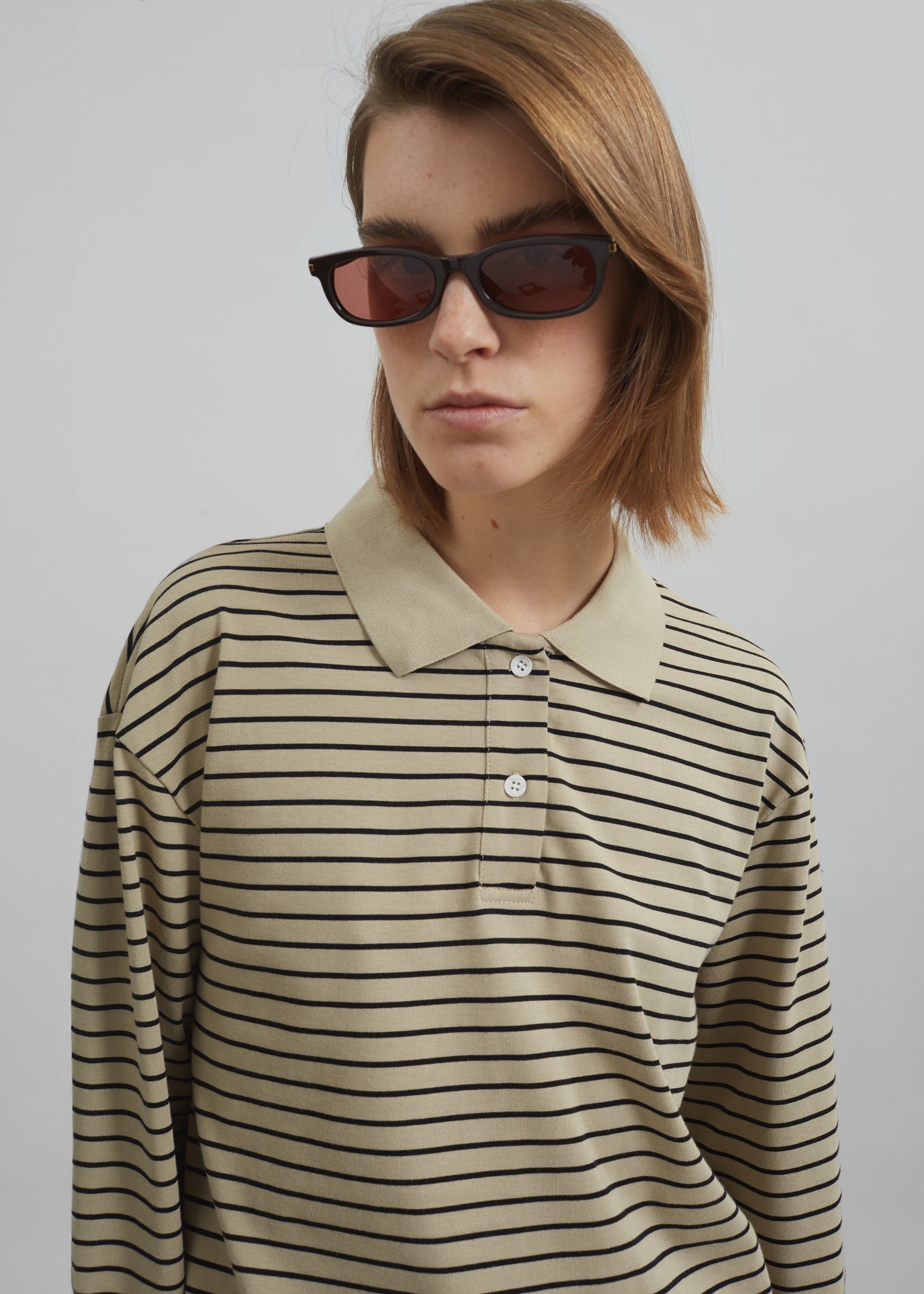 Taryn Striped Polo - Beige/Black Stripe