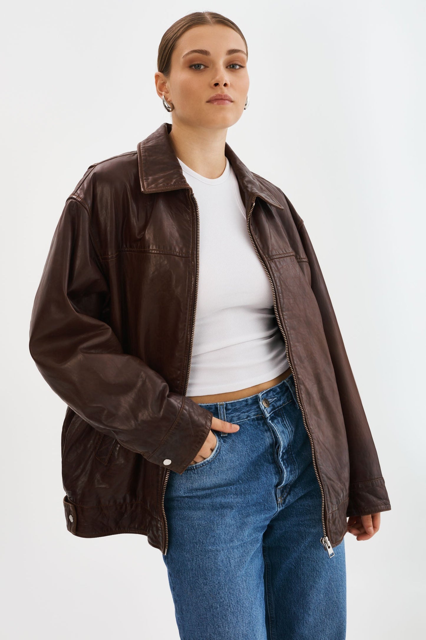 THEIA | Leather Bomber Jacket