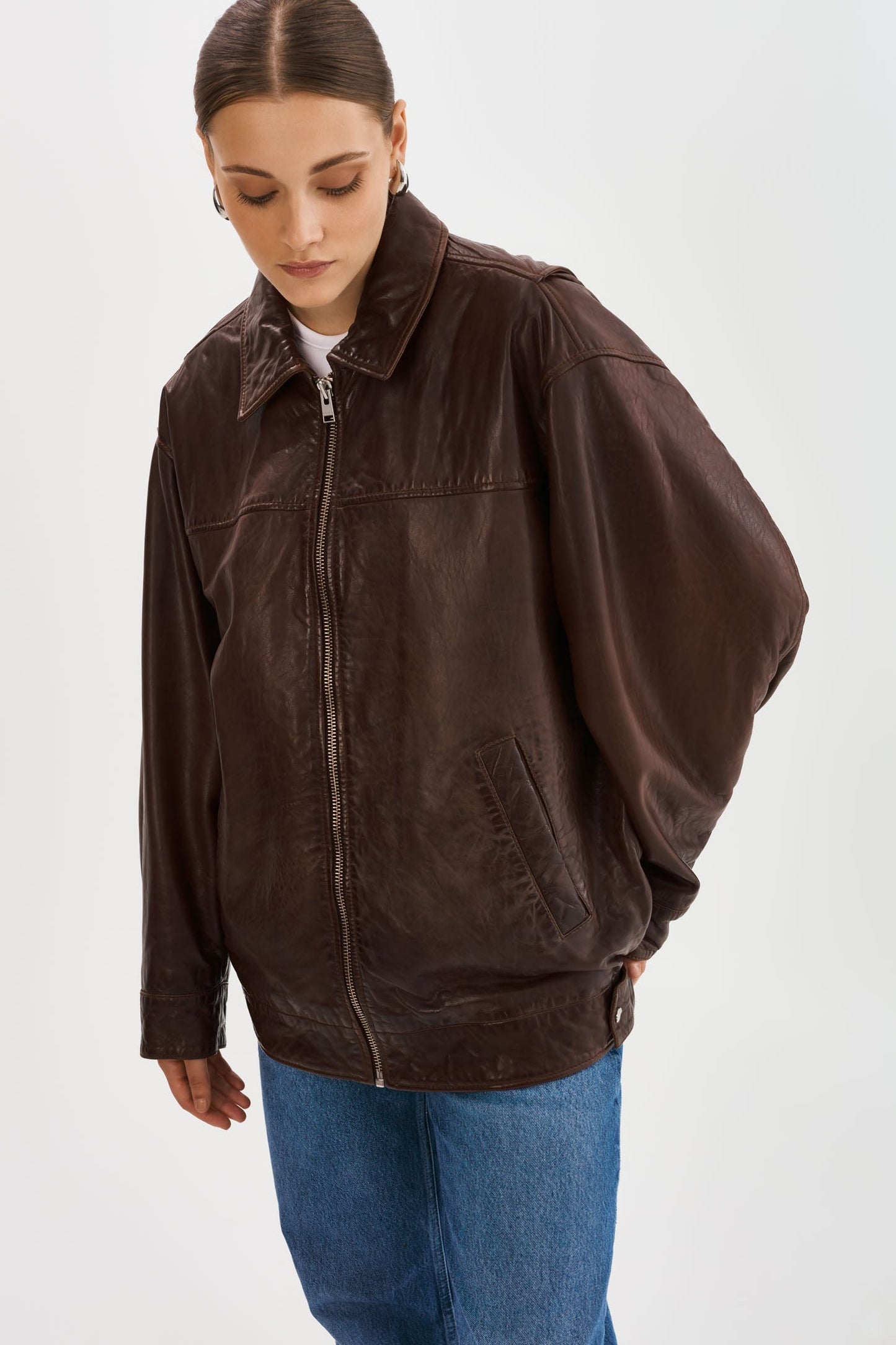 THEIA | Leather Bomber Jacket