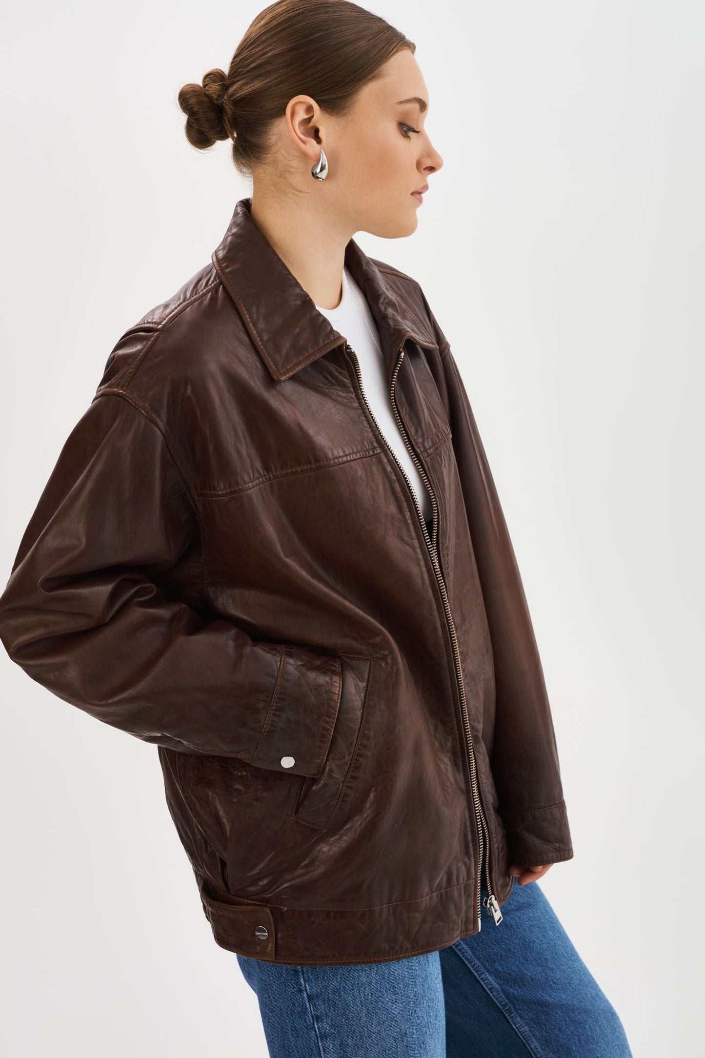 THEIA | Leather Bomber Jacket