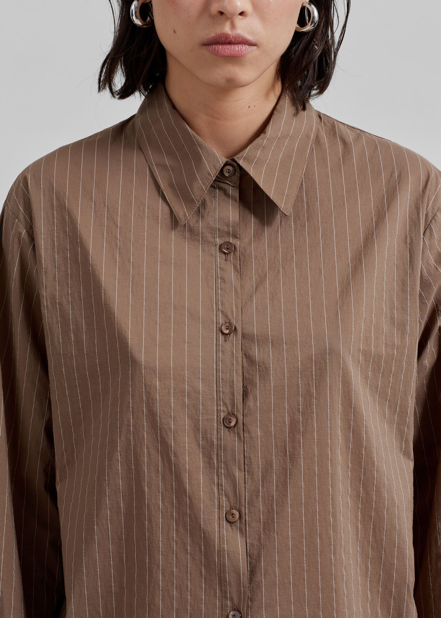 Tolu Shirt - Brown/White Pinstripe