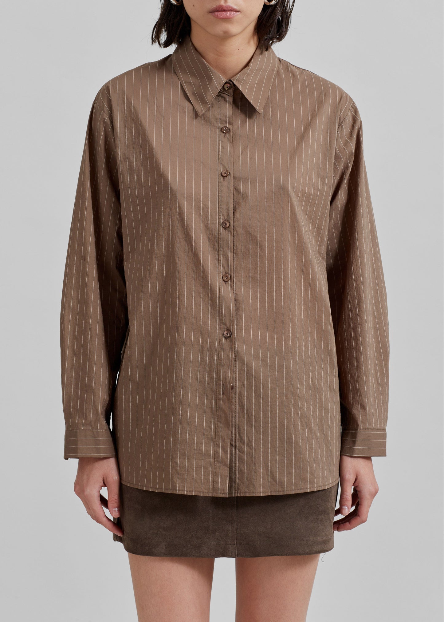 Tolu Shirt - Brown/White Pinstripe