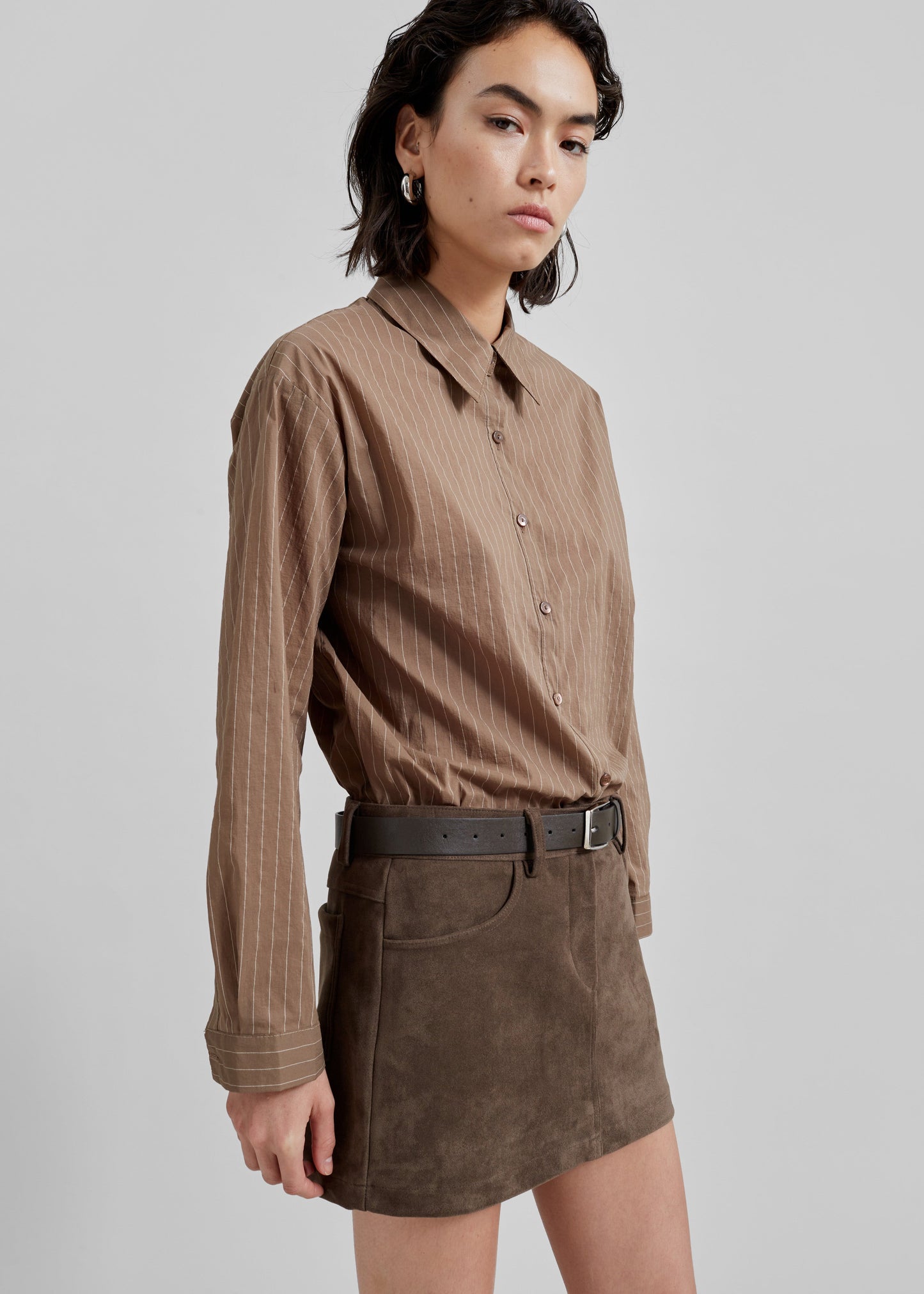 Tolu Shirt - Brown/White Pinstripe