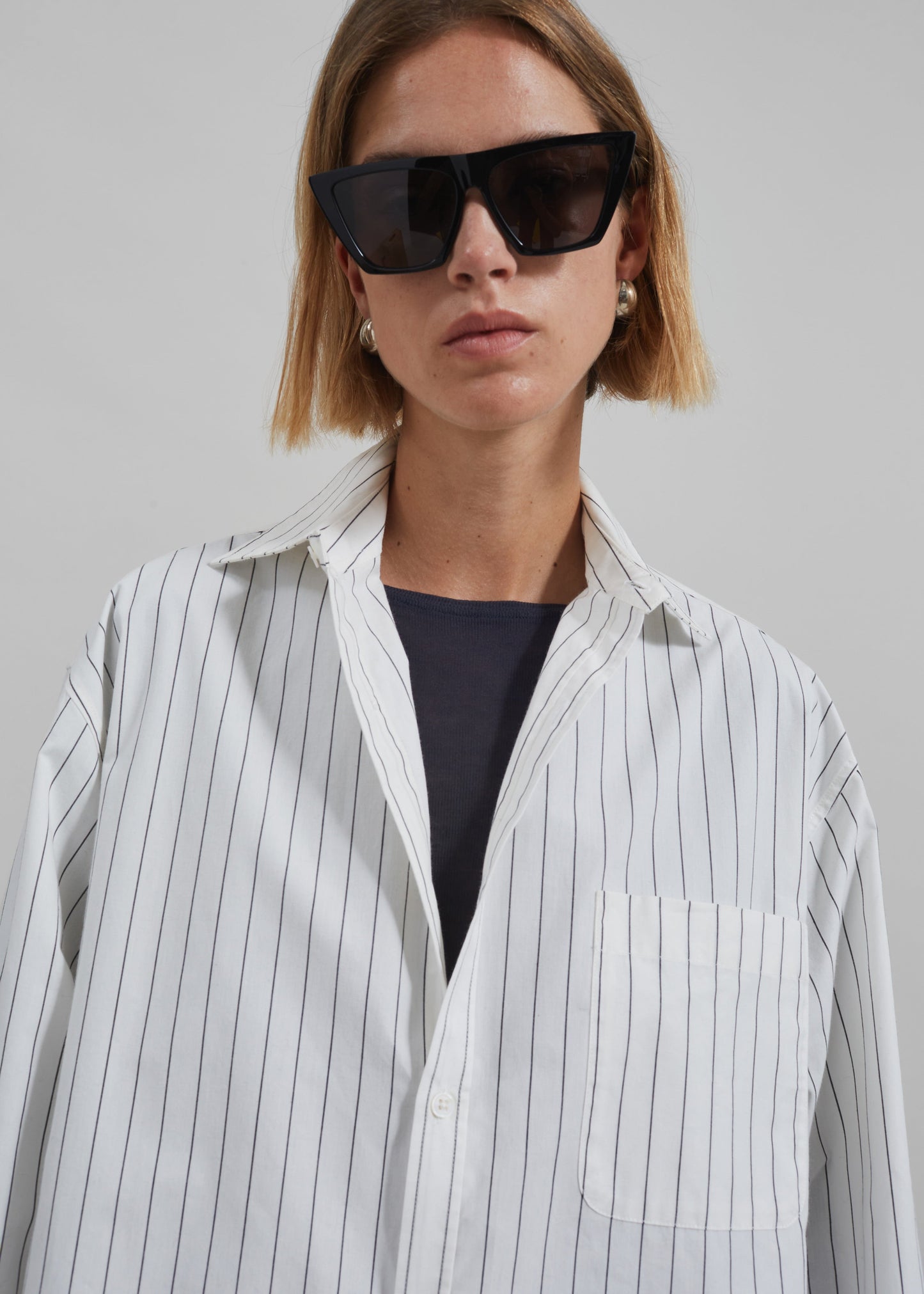 Toria Cotton Shirt - White/Black Stripe