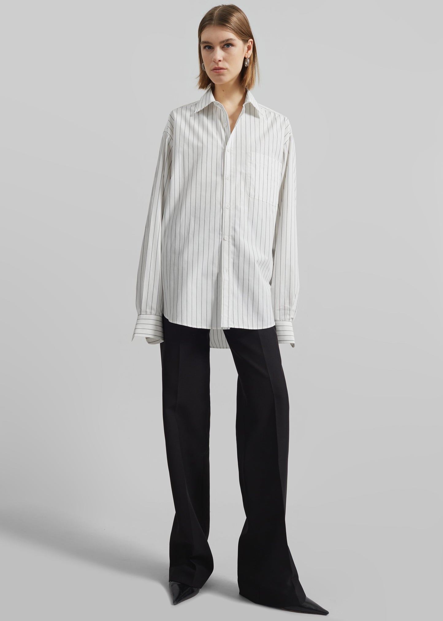 Toria Cotton Shirt - White/Black Stripe