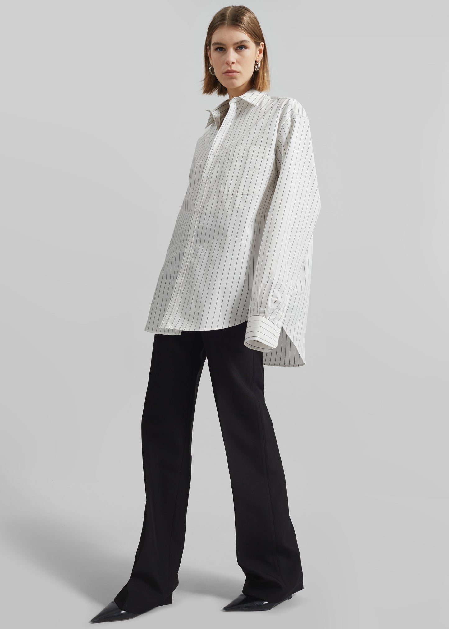 Toria Cotton Shirt - White/Black Stripe