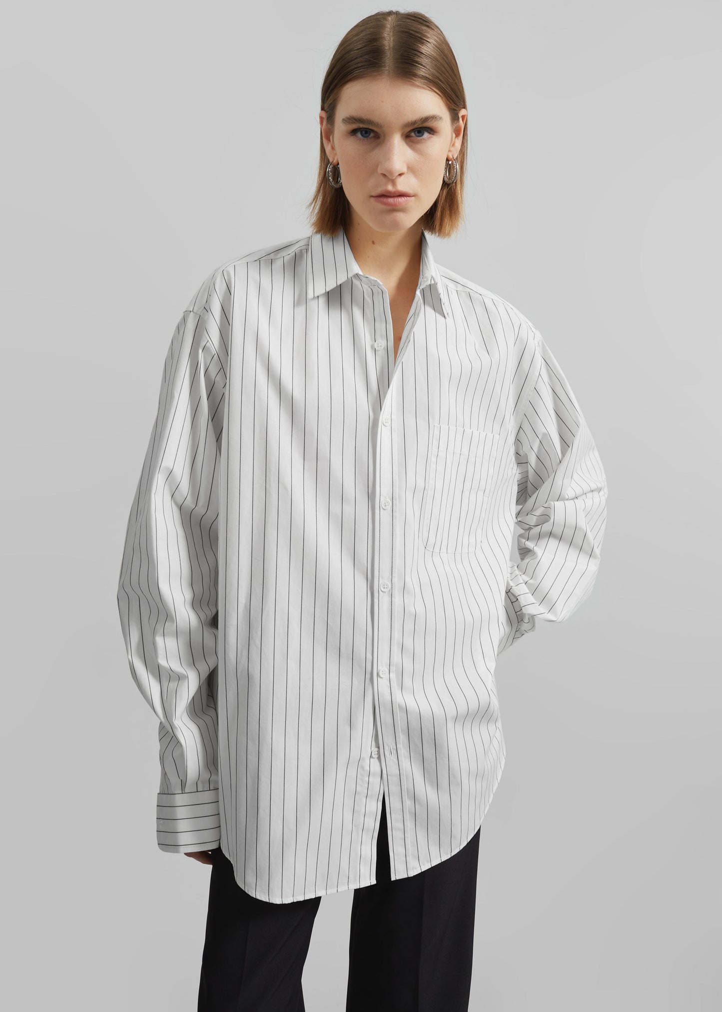 Toria Cotton Shirt - White/Black Stripe