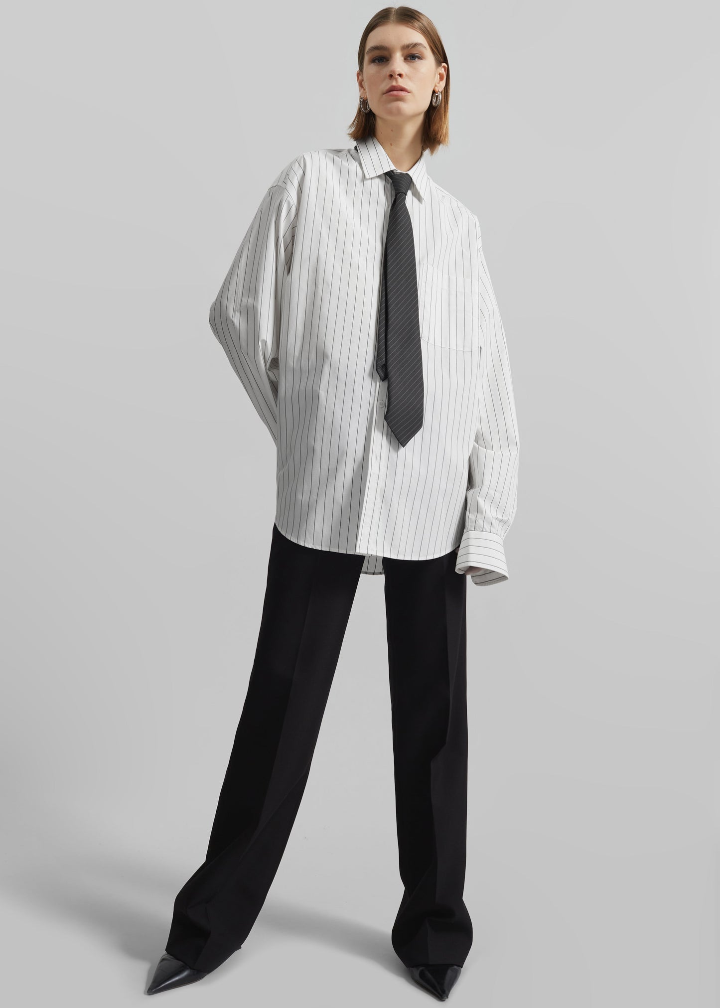 Toria Cotton Shirt - White/Black Stripe