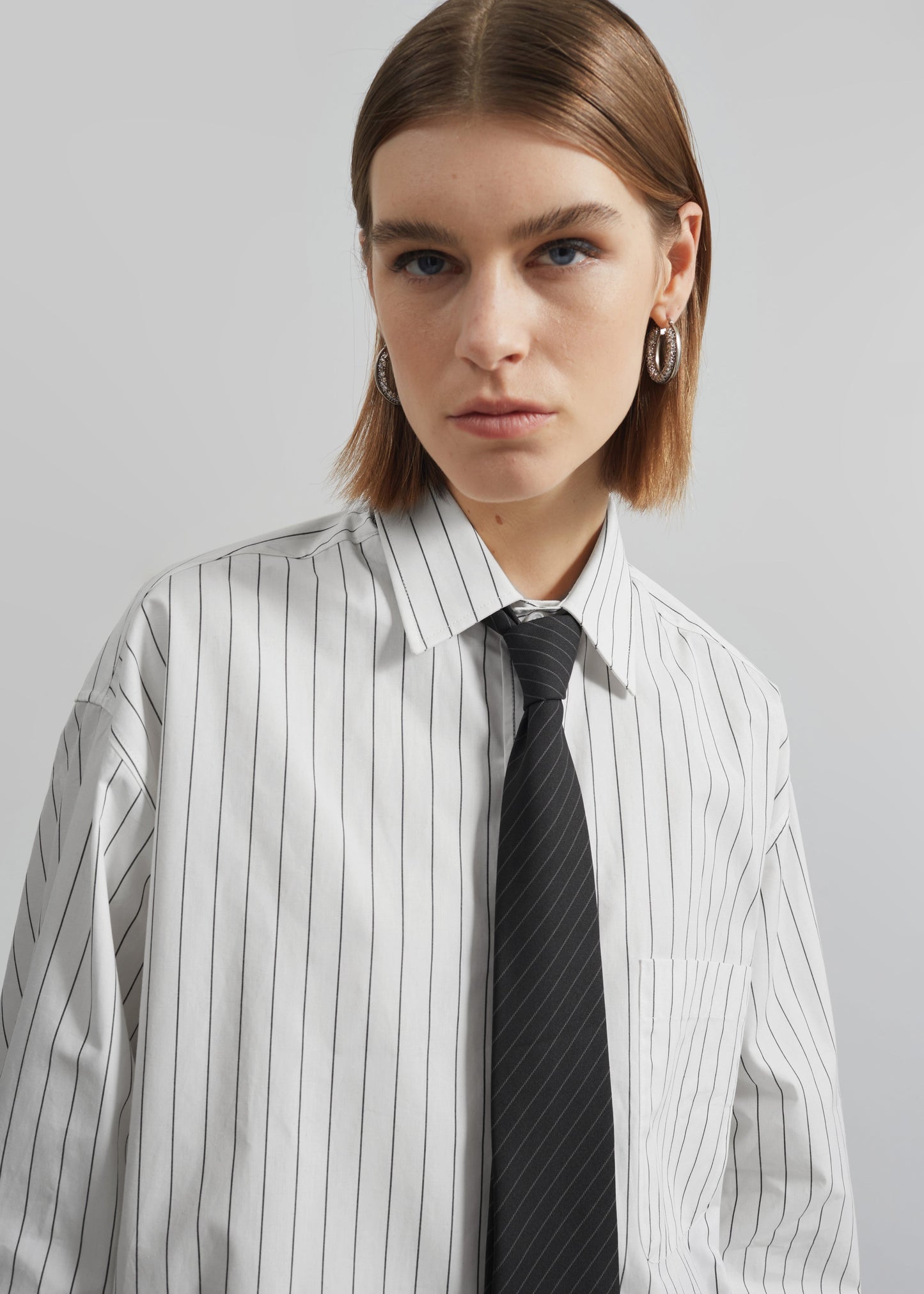 Toria Cotton Shirt - White/Black Stripe