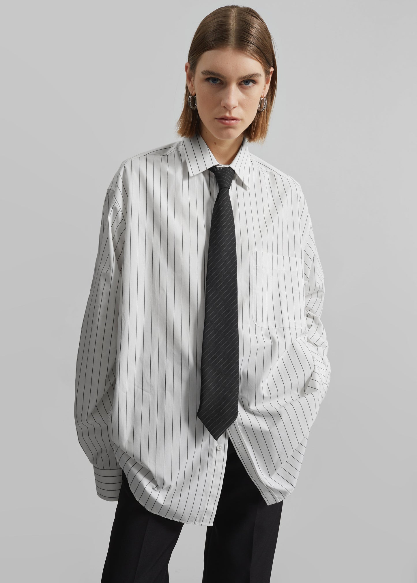 Toria Cotton Shirt - White/Black Stripe