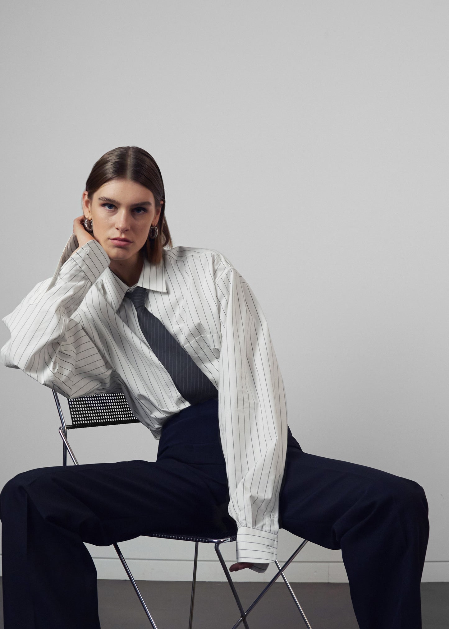 Toria Cotton Shirt - White/Black Stripe