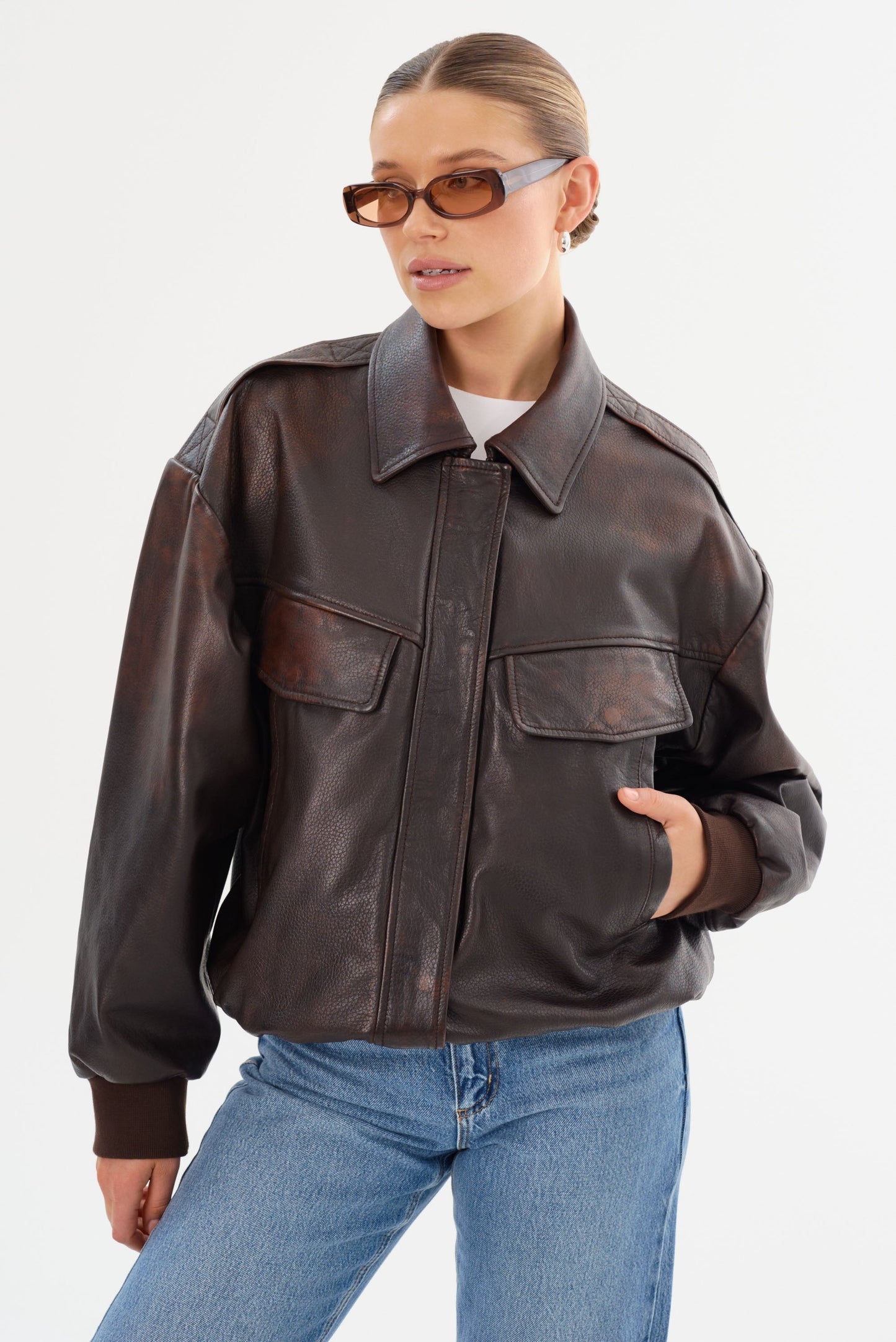 TREVANNA | Leather Bomber Jacket