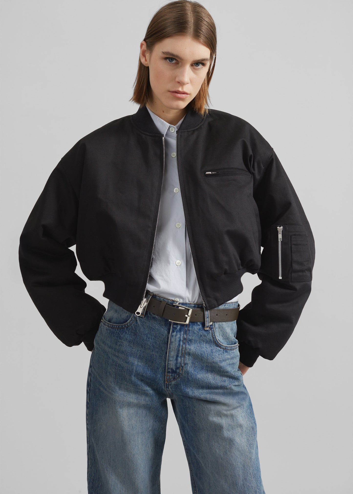 Vaud Reversible Cropped Bomber - Black