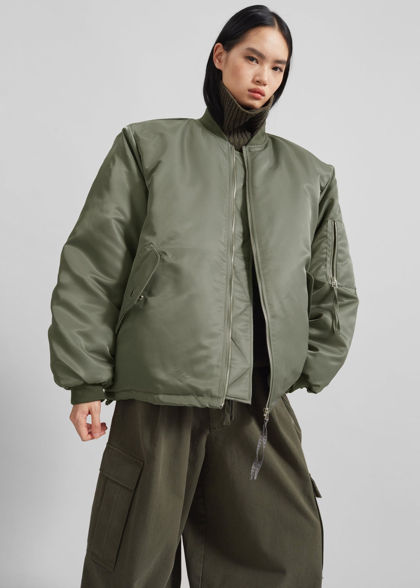 Volme Padded Bomber Jacket - Khaki