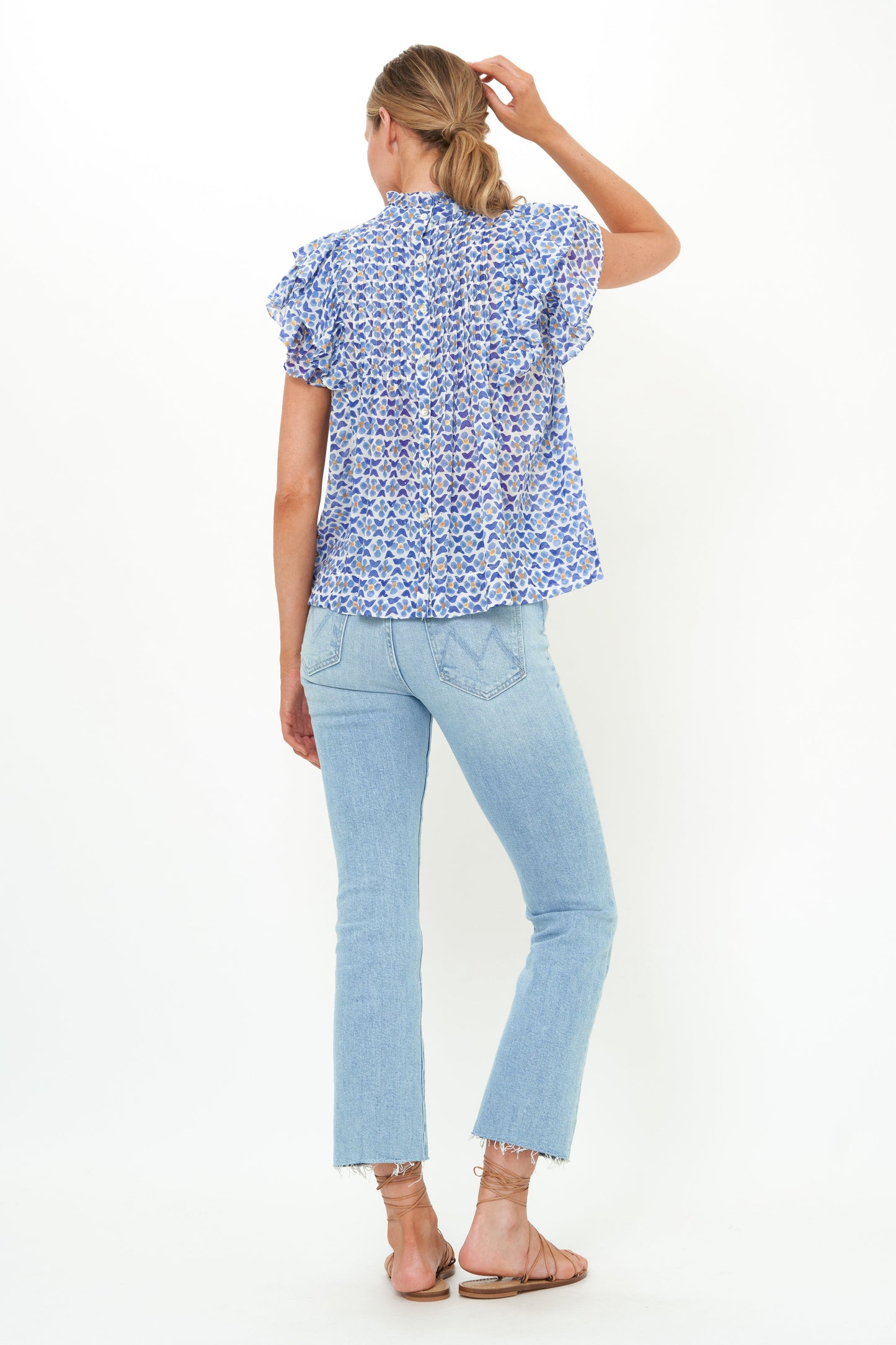 Pintuck Ruffle Top- Veranda Blue