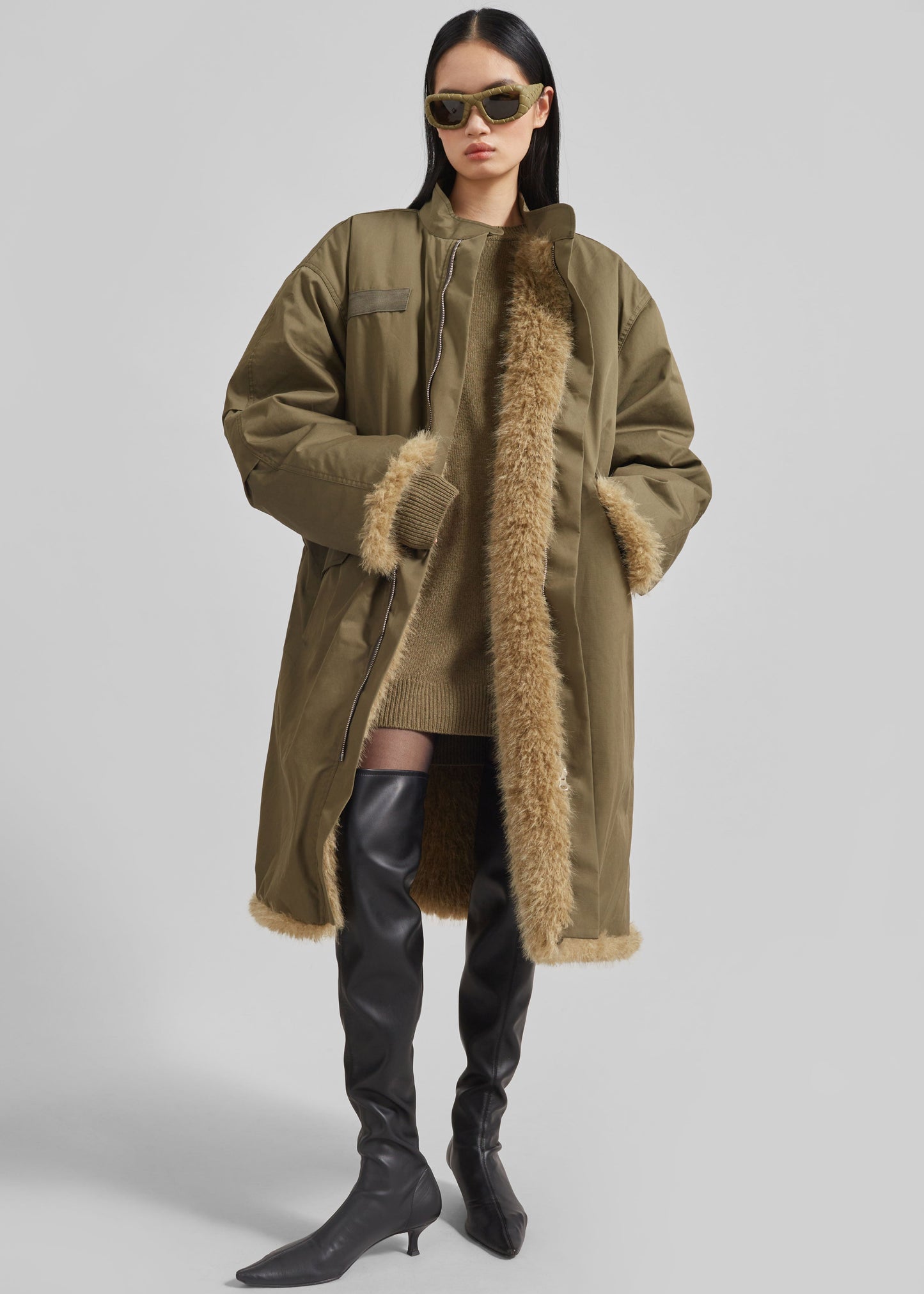 Winford Reversible Fur Coat - Khaki