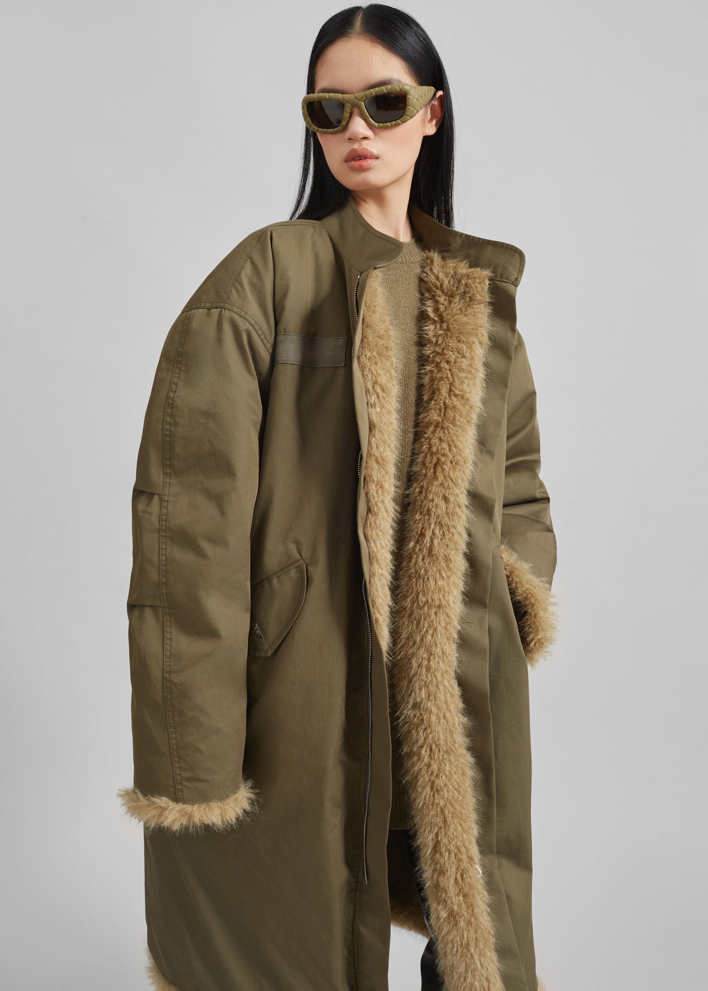 Winford Reversible Fur Coat - Khaki