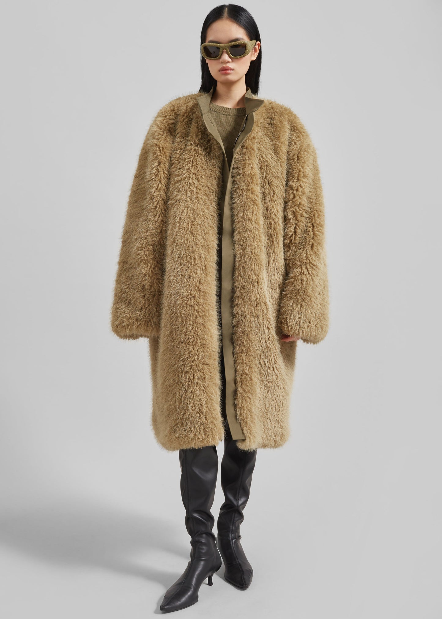 Winford Reversible Fur Coat - Khaki