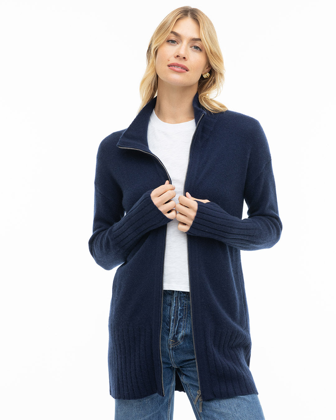 Cashmere Zip Up Cardigan