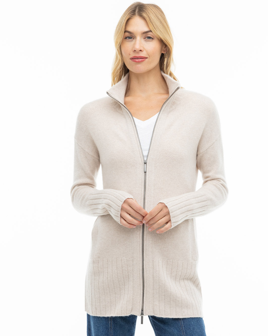 Cashmere Zip Up Cardigan