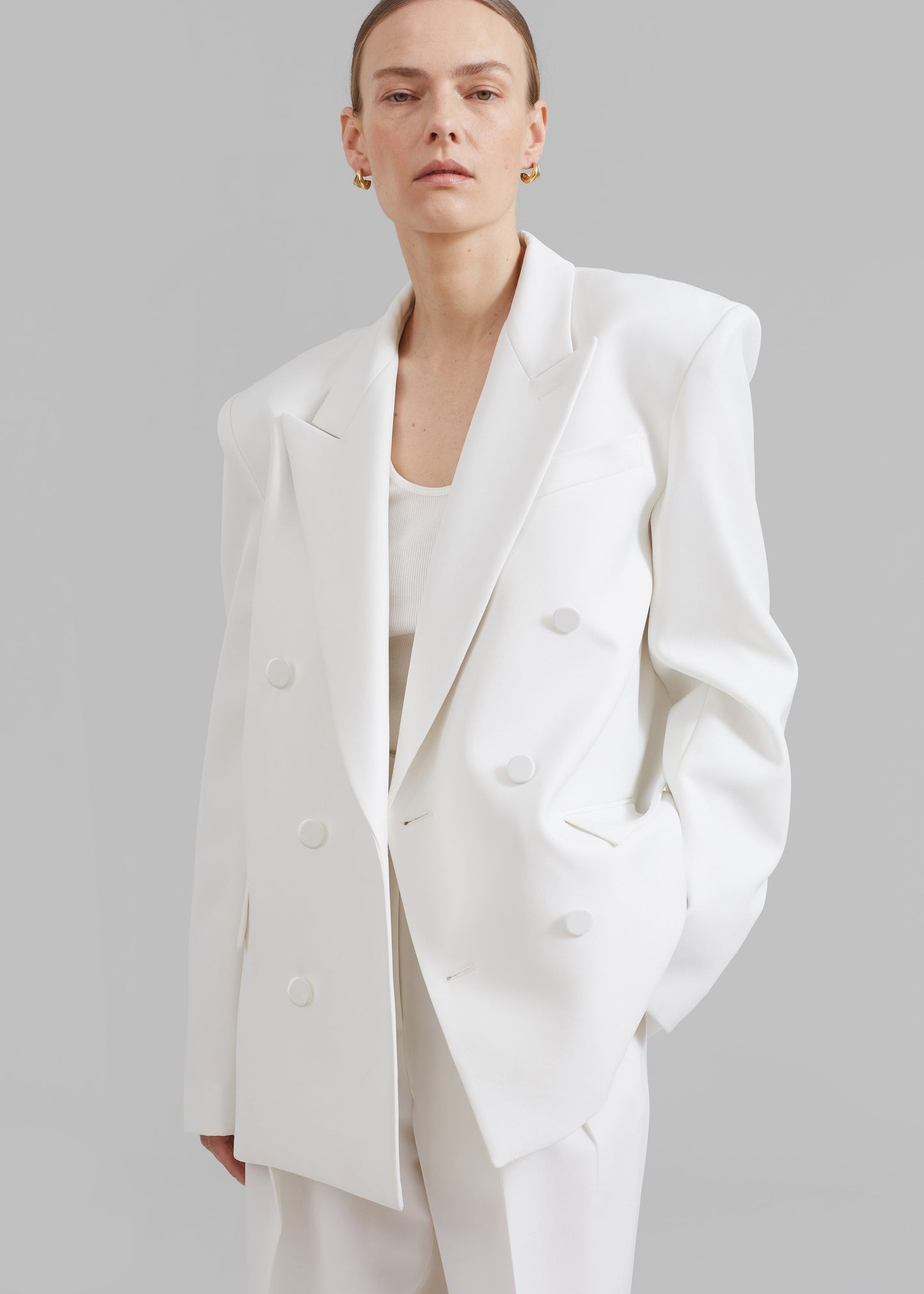 Zia Covered Buttons Blazer - White