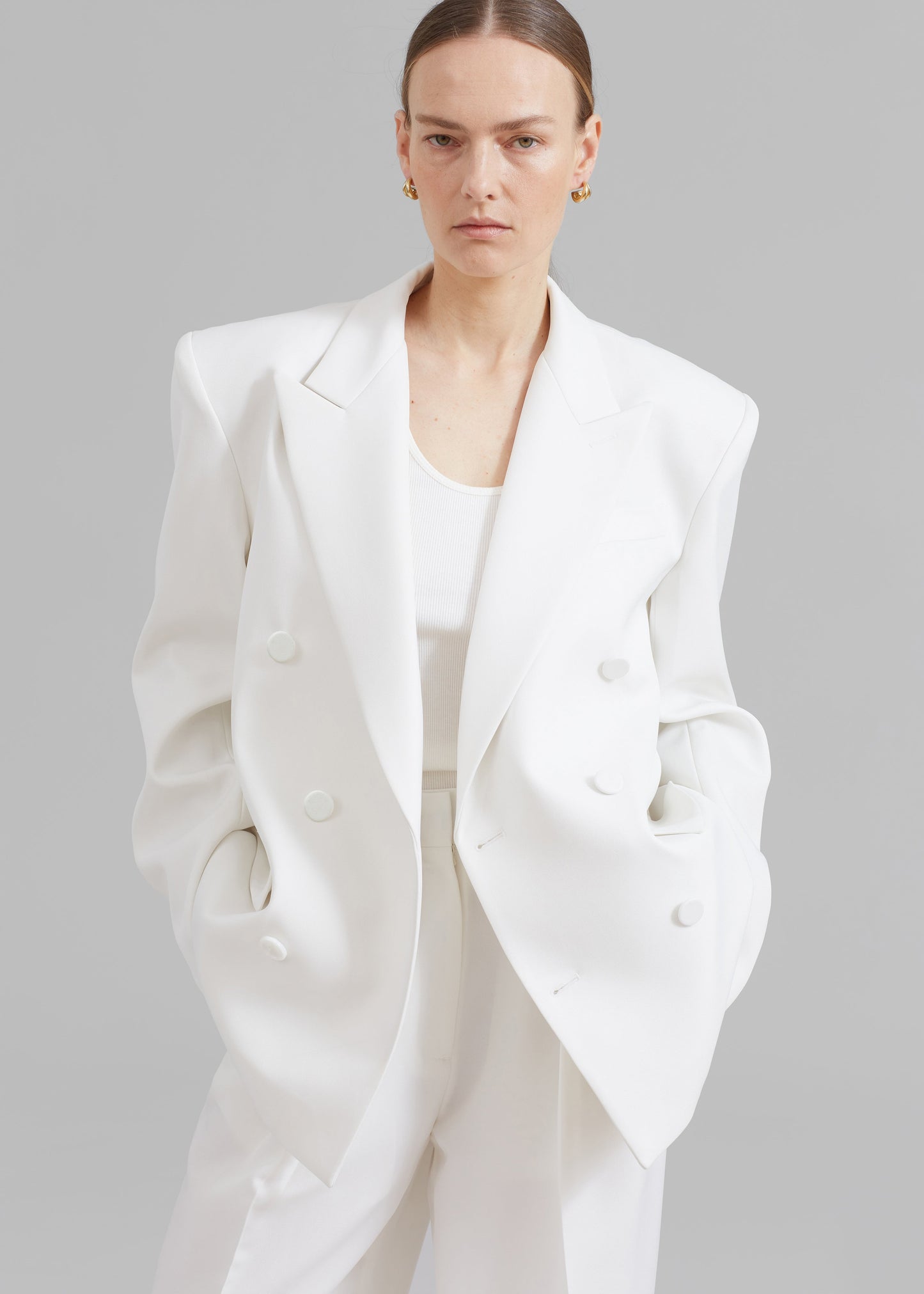 Zia Covered Buttons Blazer - White