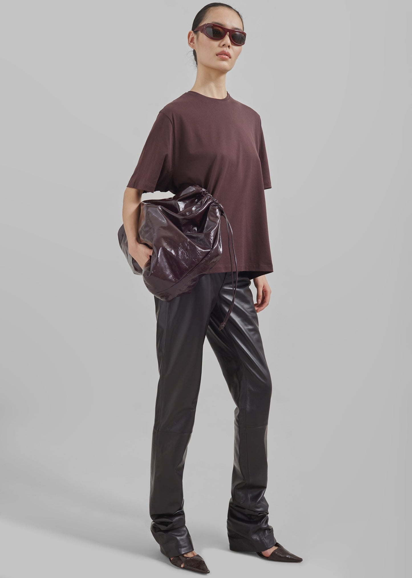 Ziggy Long Leather Pants - Dark Plum