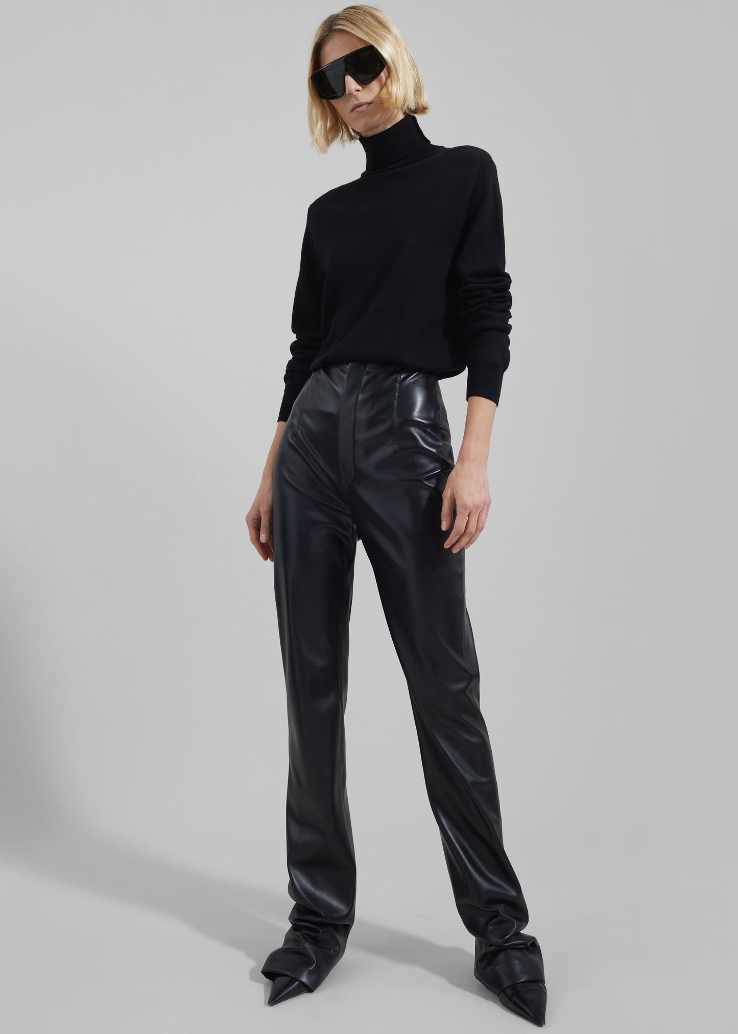 Ziggy Long Leather Pants - Black