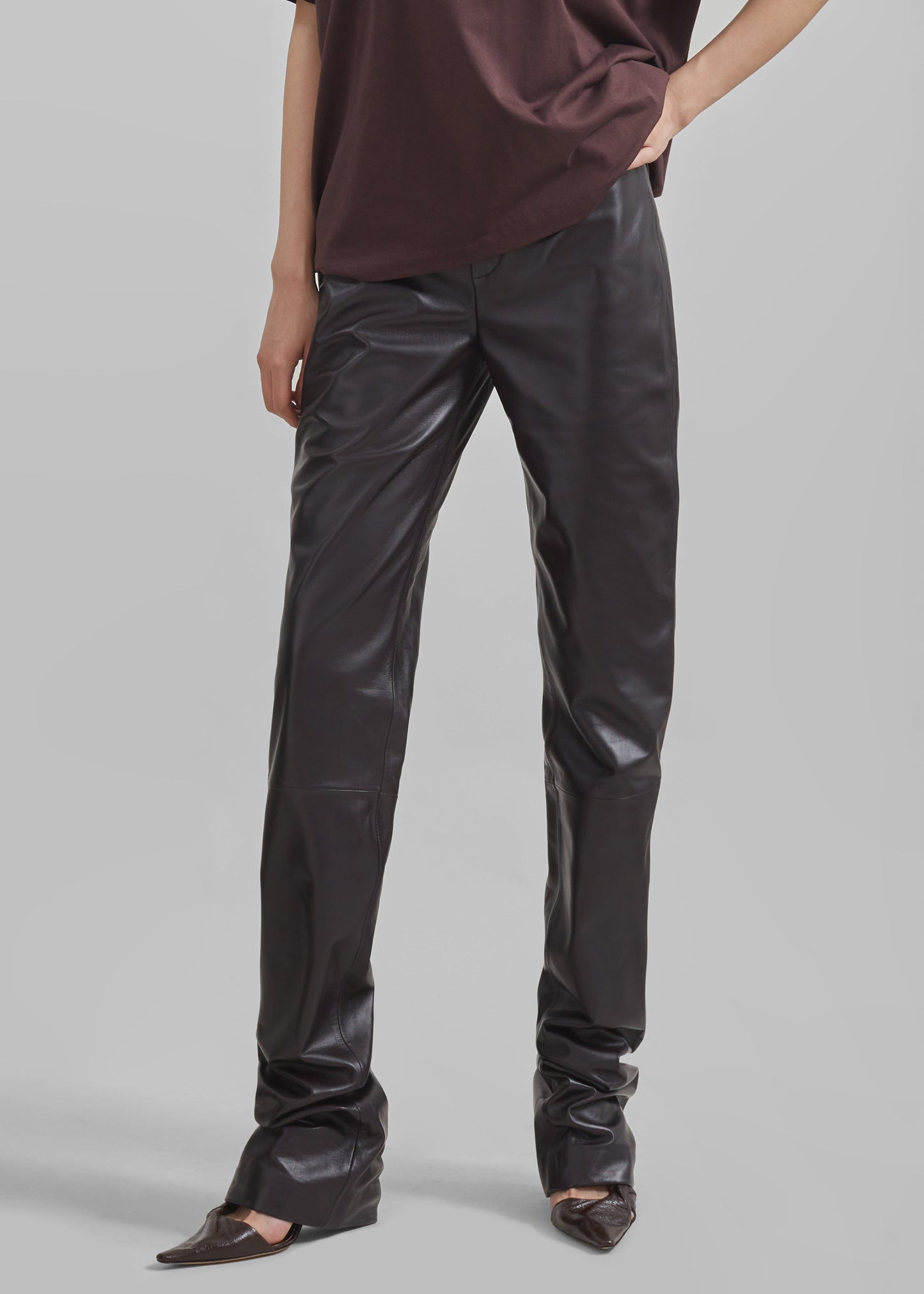 Ziggy Long Leather Pants - Dark Plum