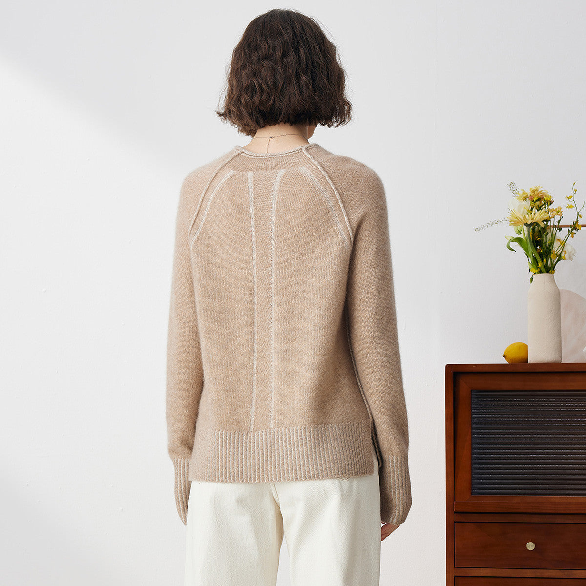 100% Cashmere Crew Neck Unique Seam Sweater