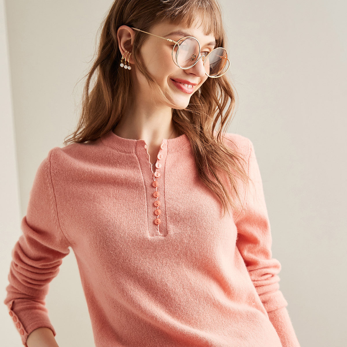 100% Cashmere Round Neck Knit Sweater