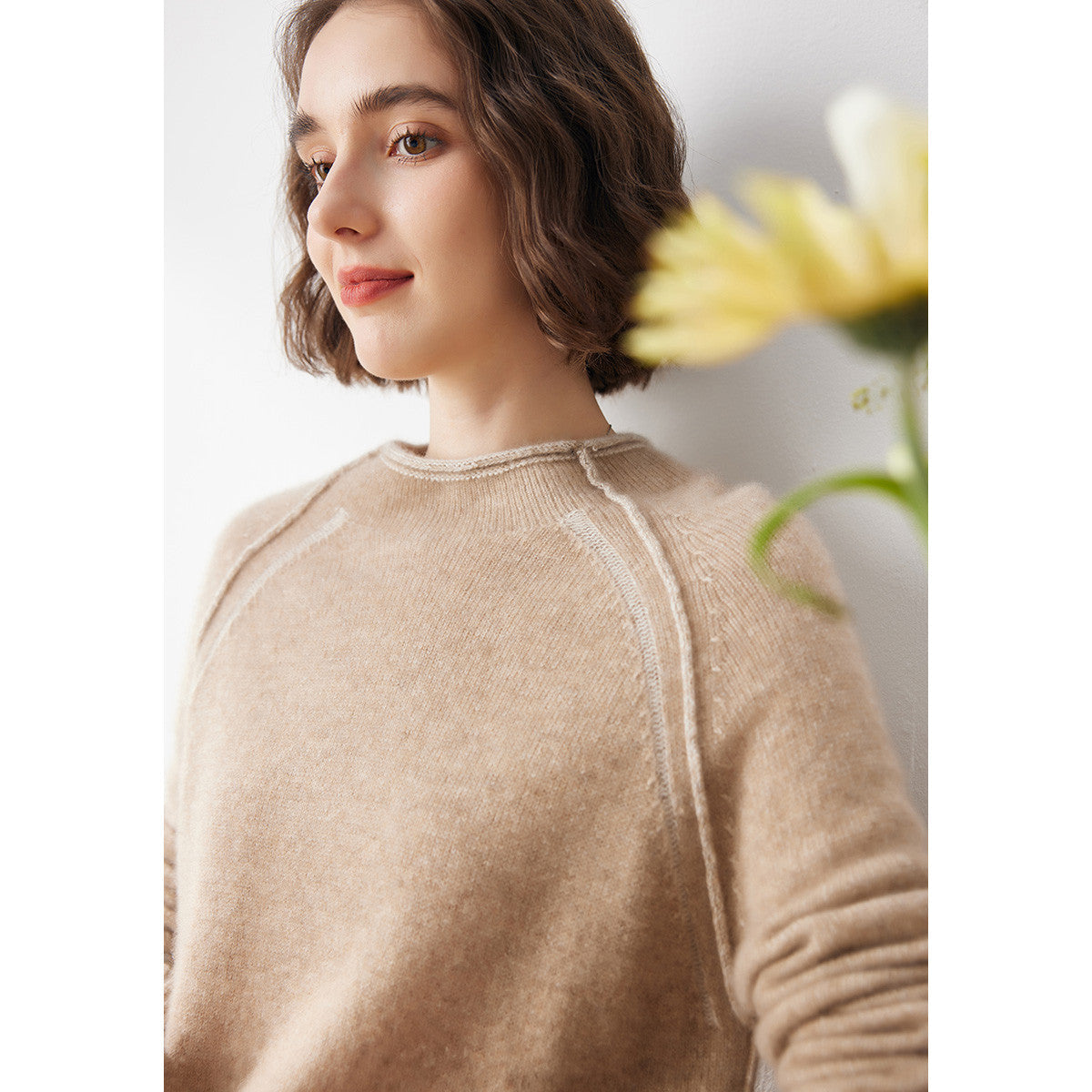 100% Cashmere Crew Neck Unique Seam Sweater