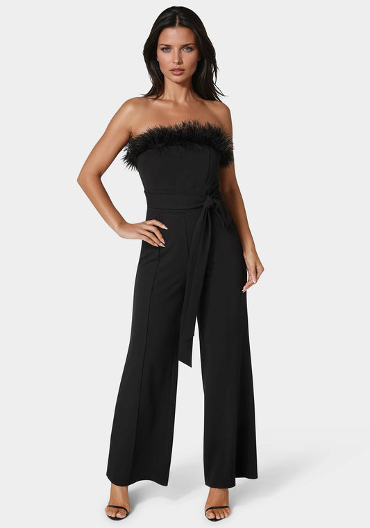 Strapless Feather Jumpsuit