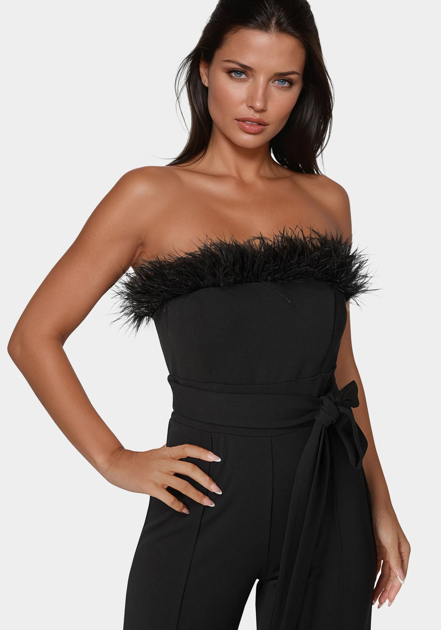 Strapless Feather Jumpsuit