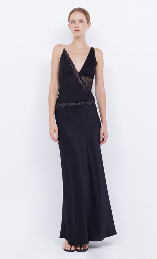 ABRIELLE LACE MAXI DRESS - BLACK/BLACK