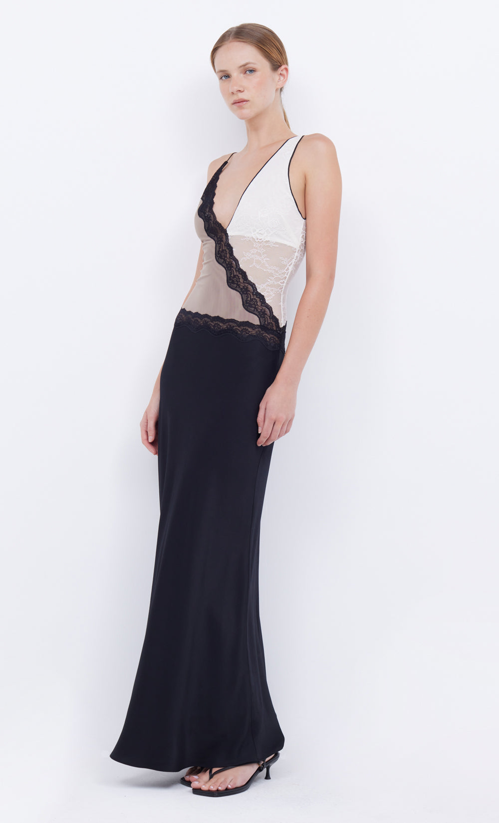 ABRIELLE LACE MAXI DRESS - BLACK/TAUPE/IVORY