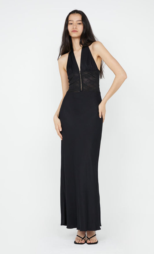 AKARI HALTER DRESS - BLACK