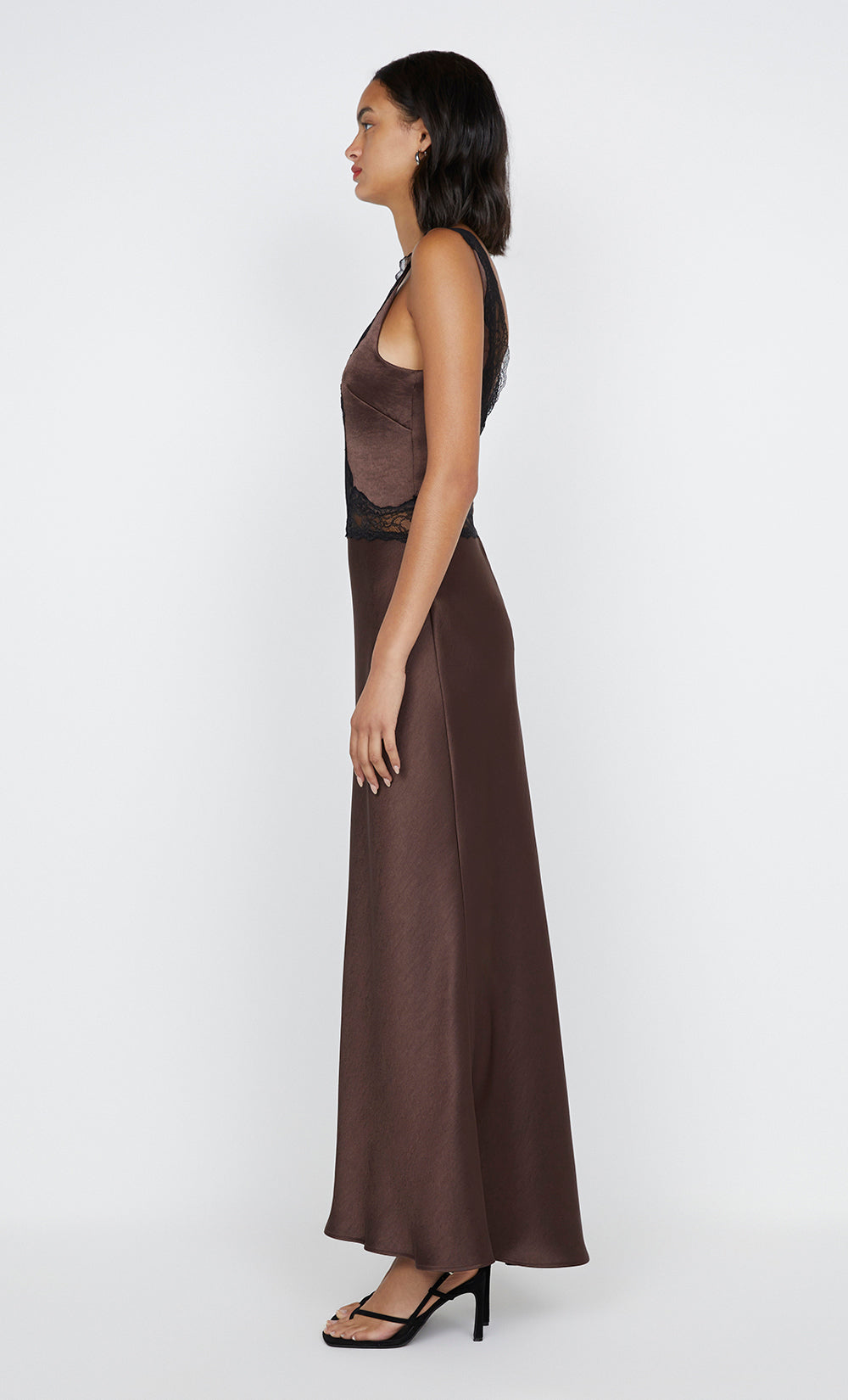 ALLEGRA LACE TRIM DRESS - DARK CHOCOLATE/BLACK