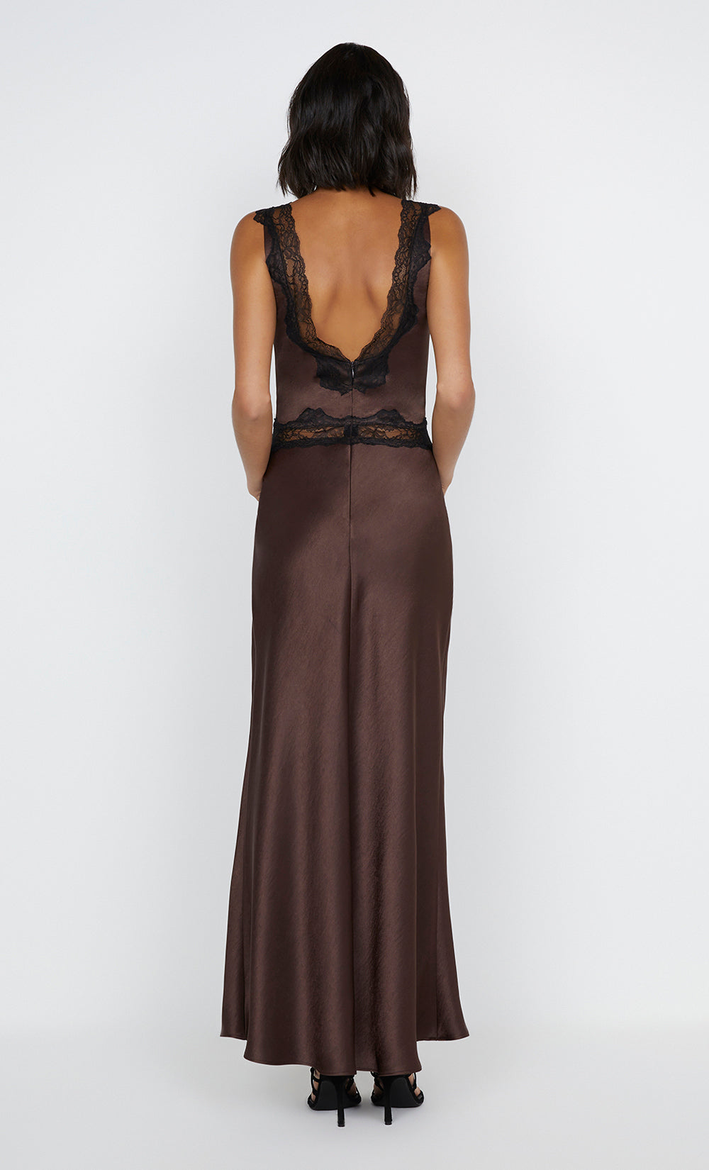 ALLEGRA LACE TRIM DRESS - DARK CHOCOLATE/BLACK