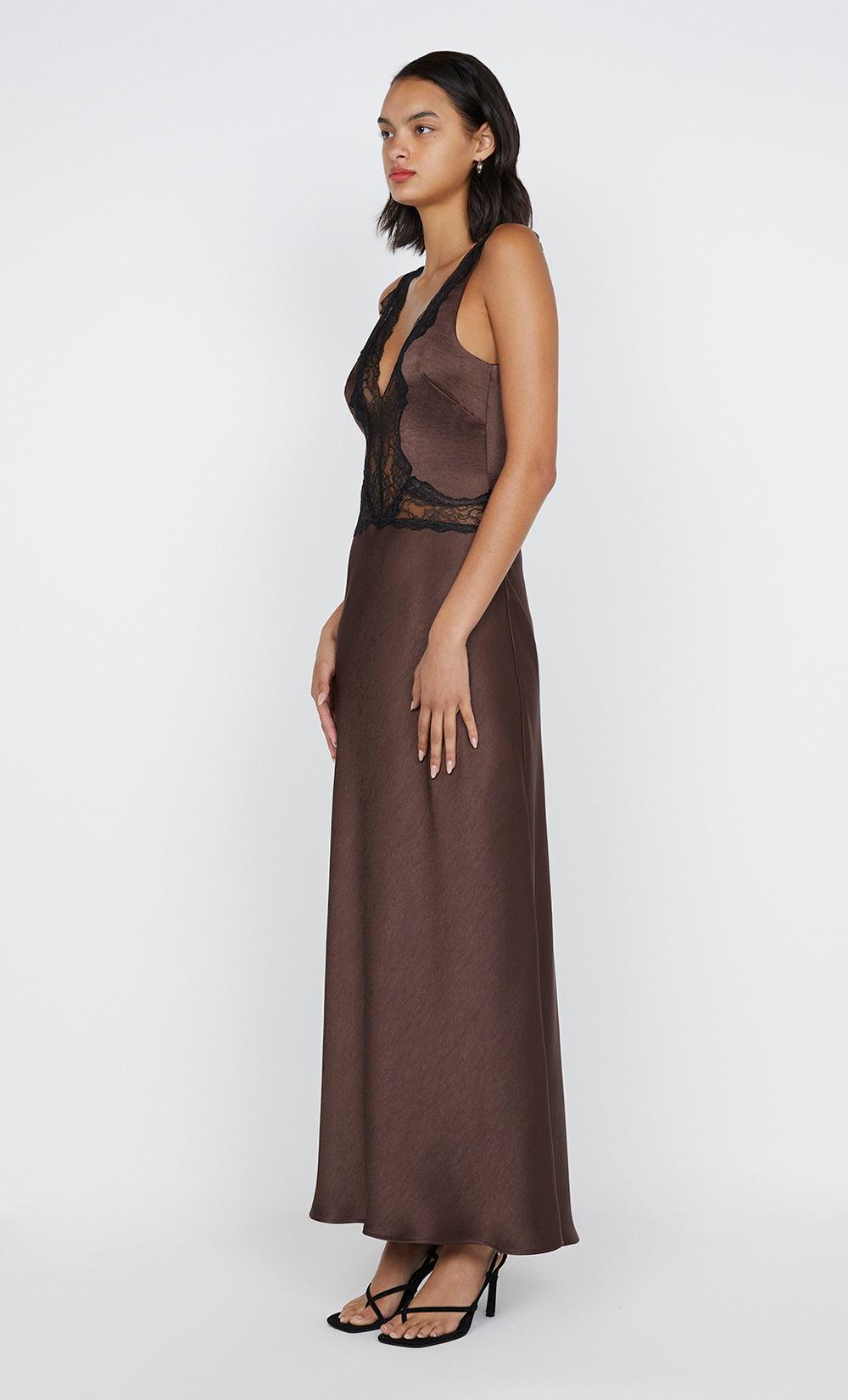 ALLEGRA LACE TRIM DRESS - DARK CHOCOLATE/BLACK