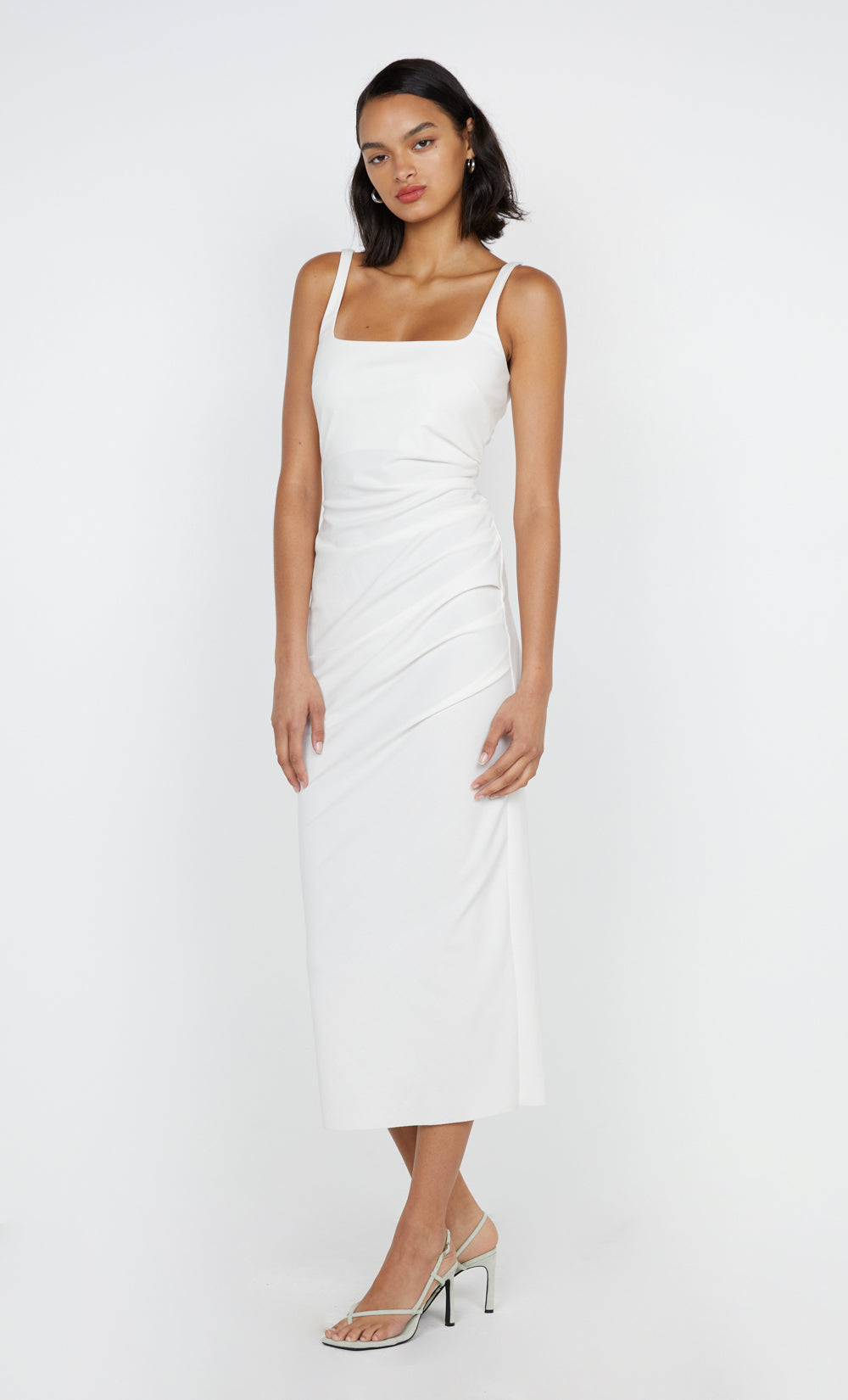 AVELINE TUCK MIDI DRESS - WHITE