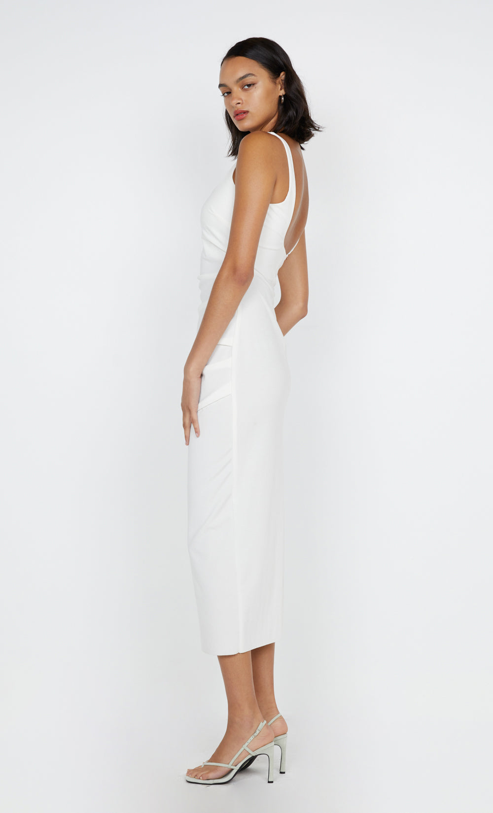 AVELINE TUCK MIDI DRESS - WHITE