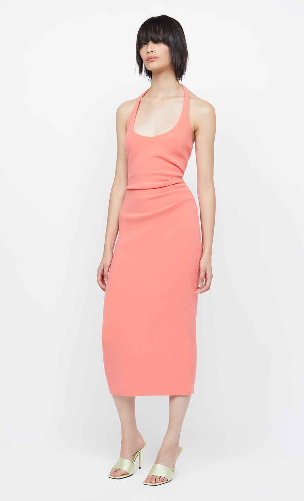 CYNDIE HALTER MIDI DRESS - CORAL