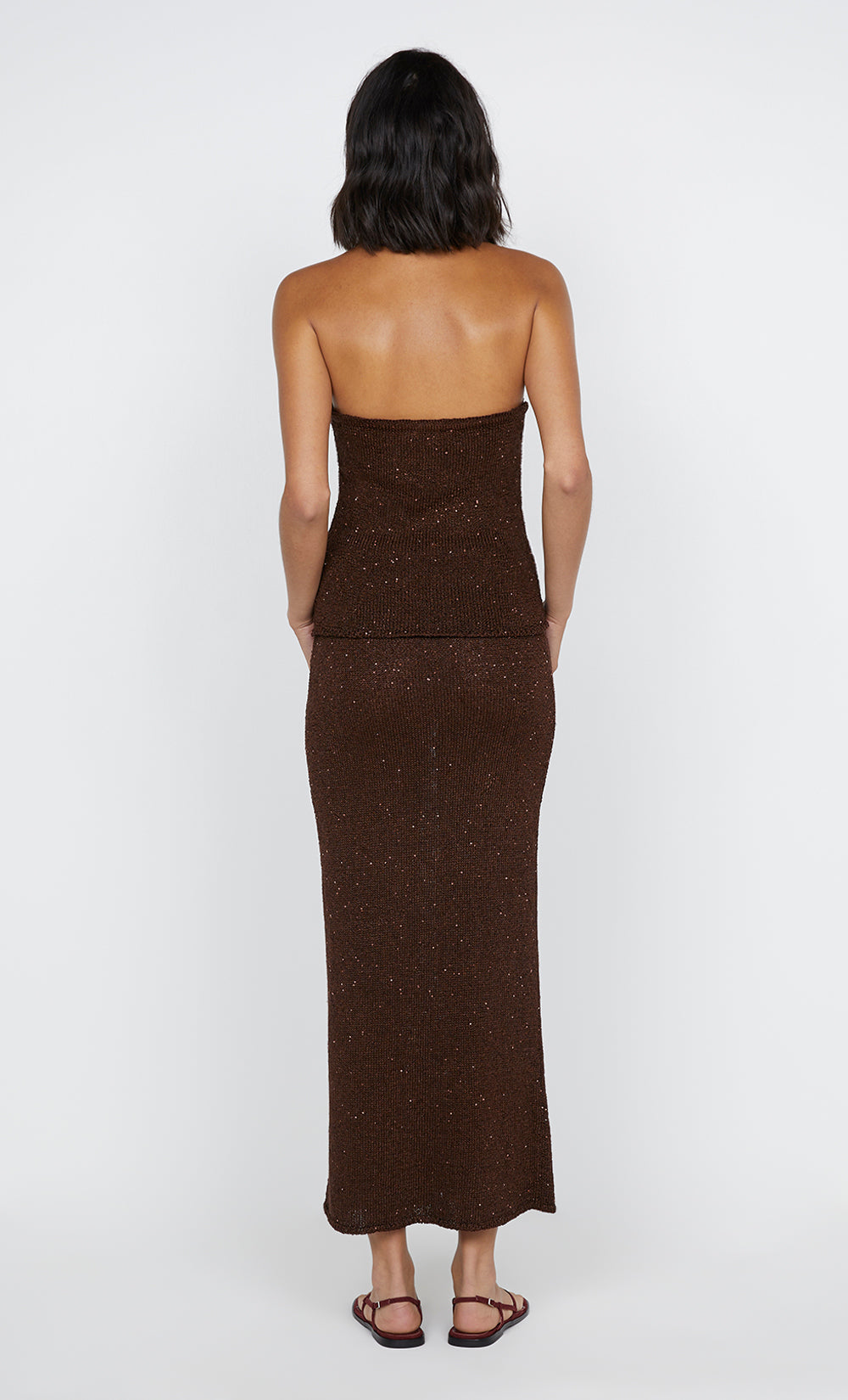 DELFINA SEQUIN HALTER TOP - CHOCOLATE