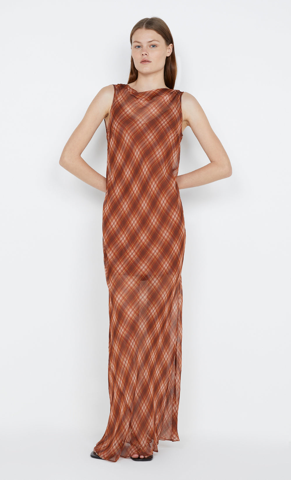 DEVI BOATNECK DRESS - DESERT CHECK